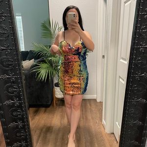 Rainbow sequin cocktail dress
